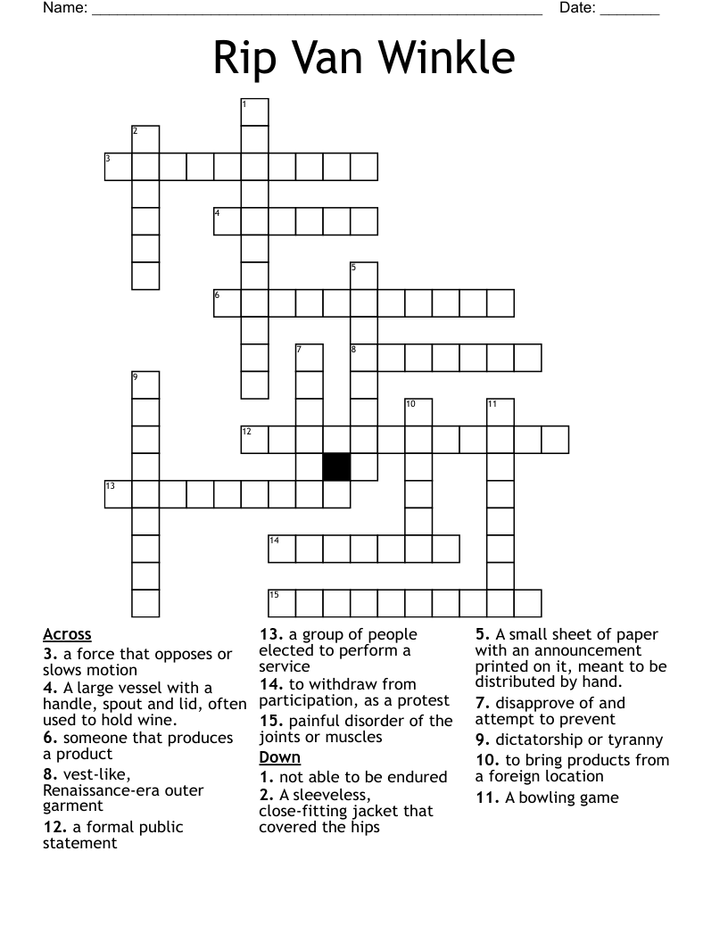Rip Van Winkle  Crossword