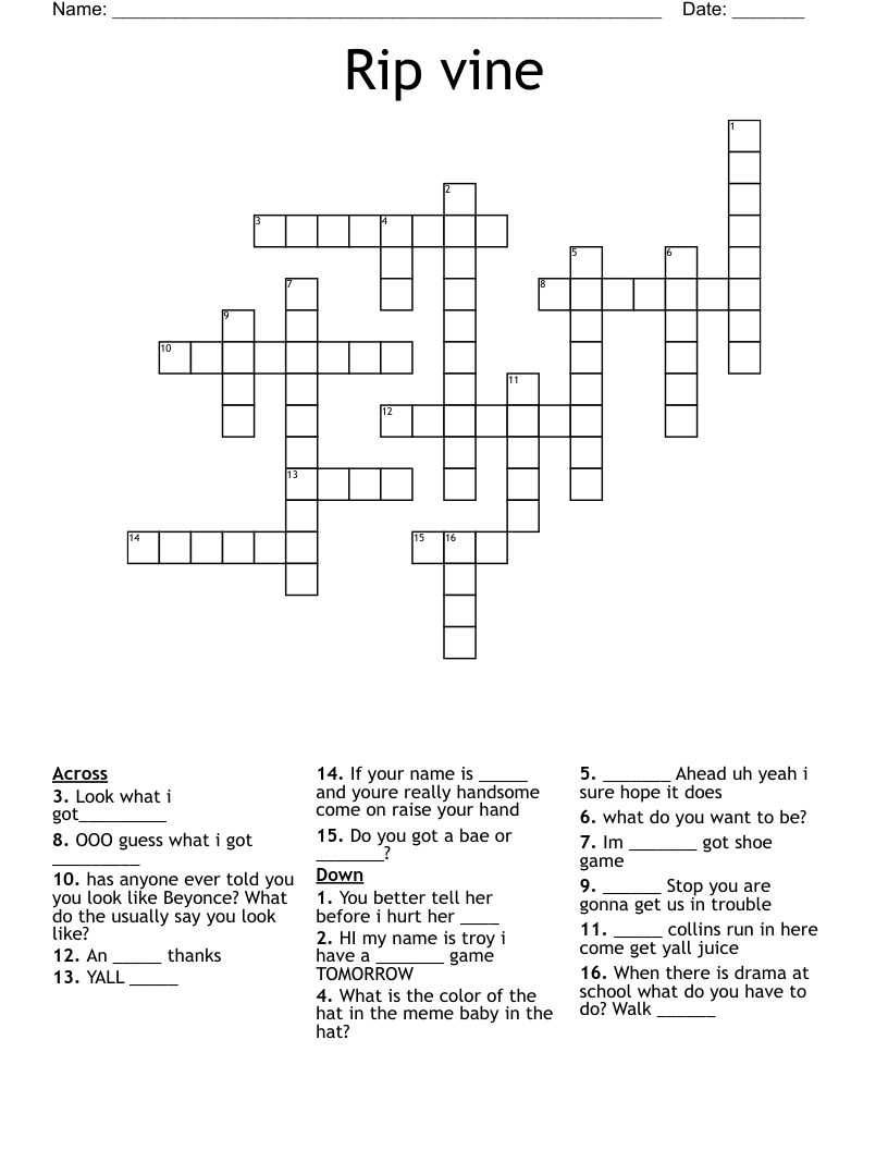 Rip vine Crossword