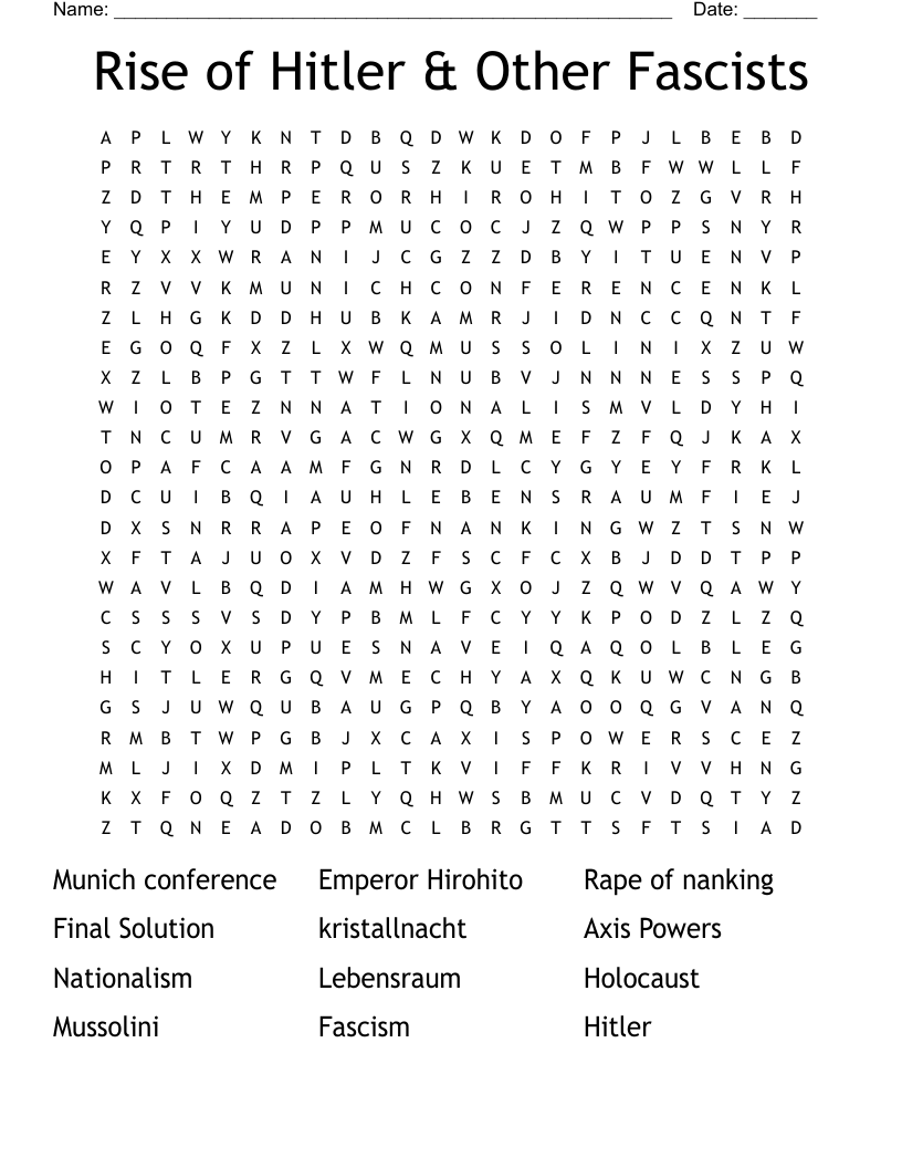 Rise of Hitler & Other Fascists Word Search