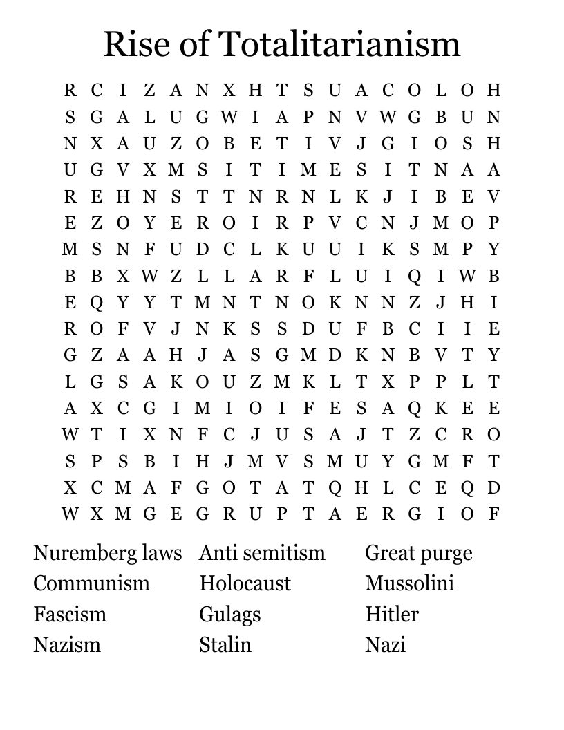 Rise of Totalitarianism Word Search