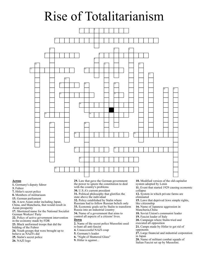 Rise of Totalitarianism Crossword