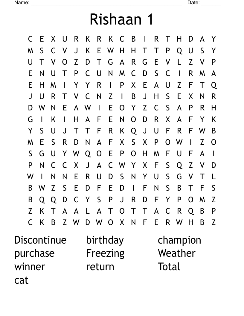 Rishaan 1 Word Search