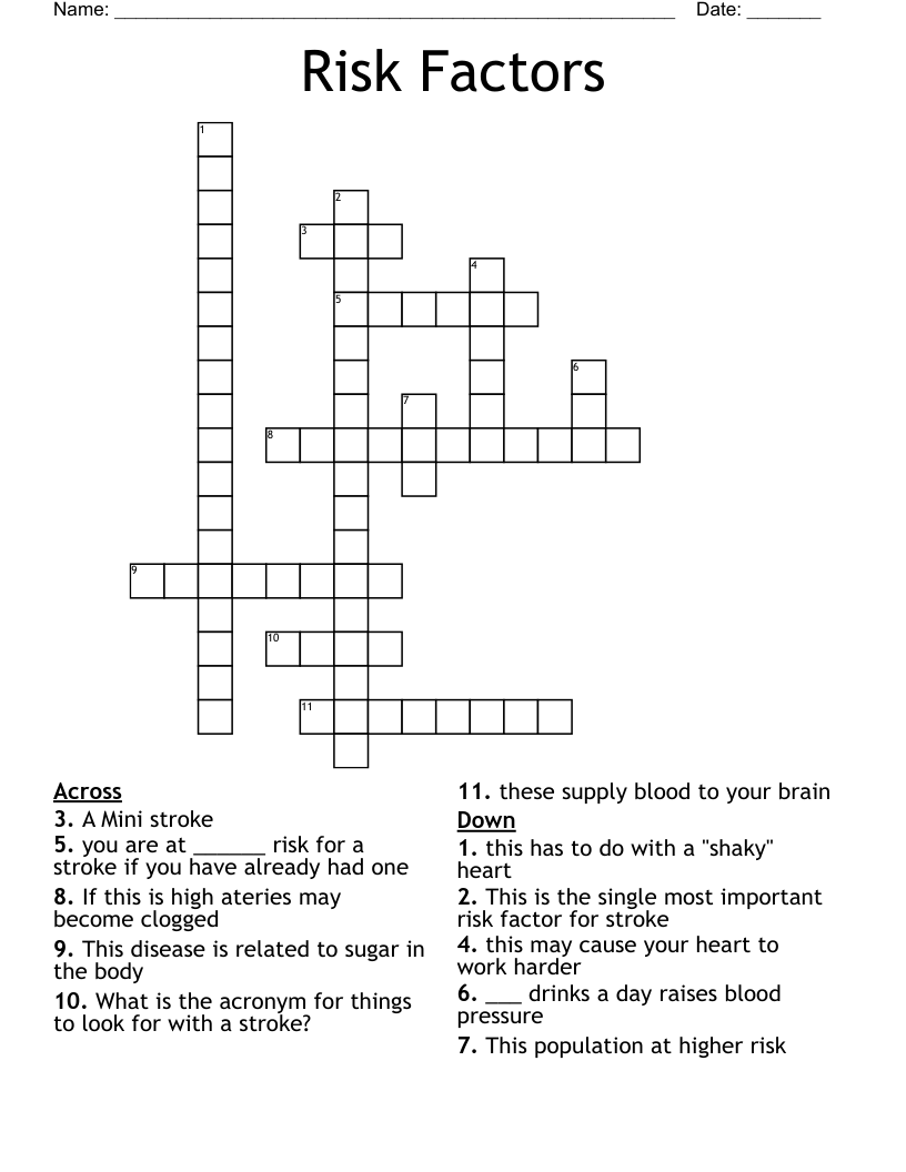 Risk Factors Crossword