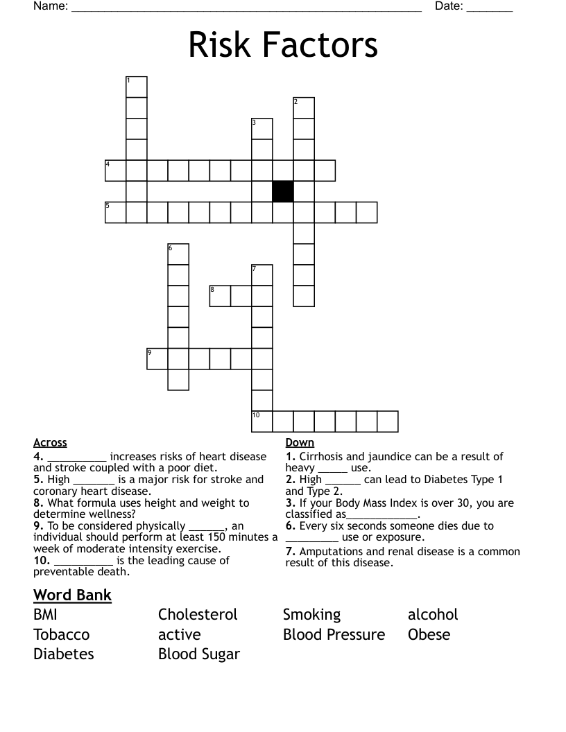 Risk Factors Crossword