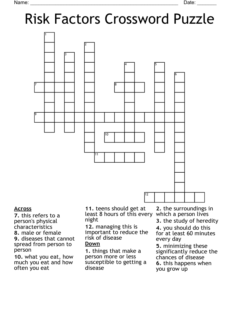 Risk Factors Crossword Puzzle