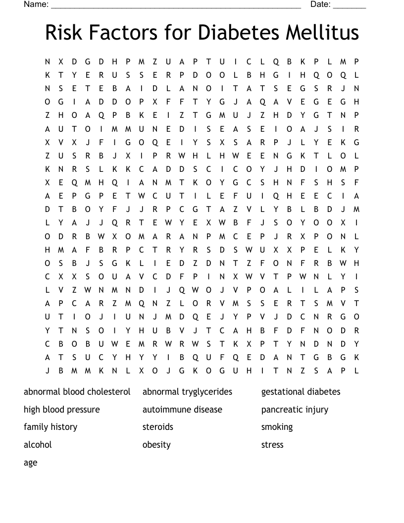 Risk Factors for Diabetes Mellitus  Word Search