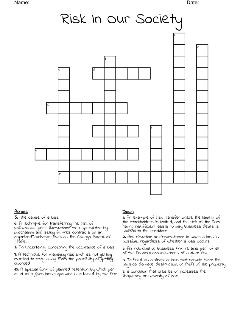 Risk In Our Society Crossword