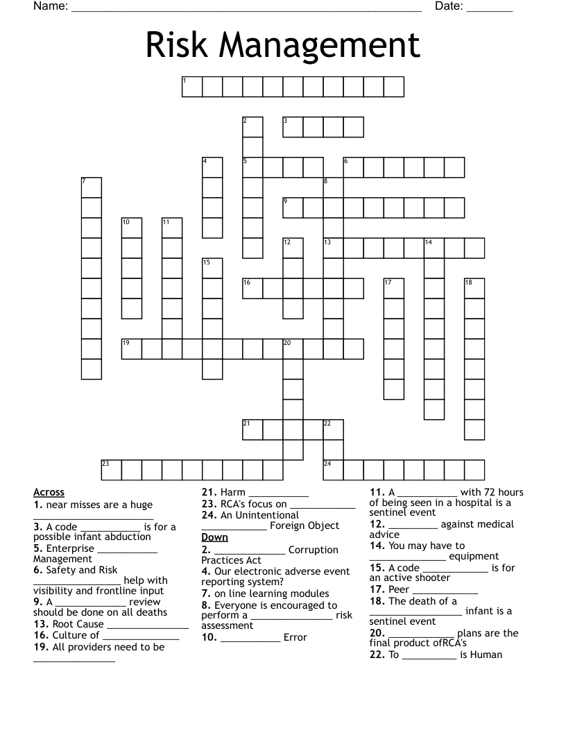 Risk Management Crossword