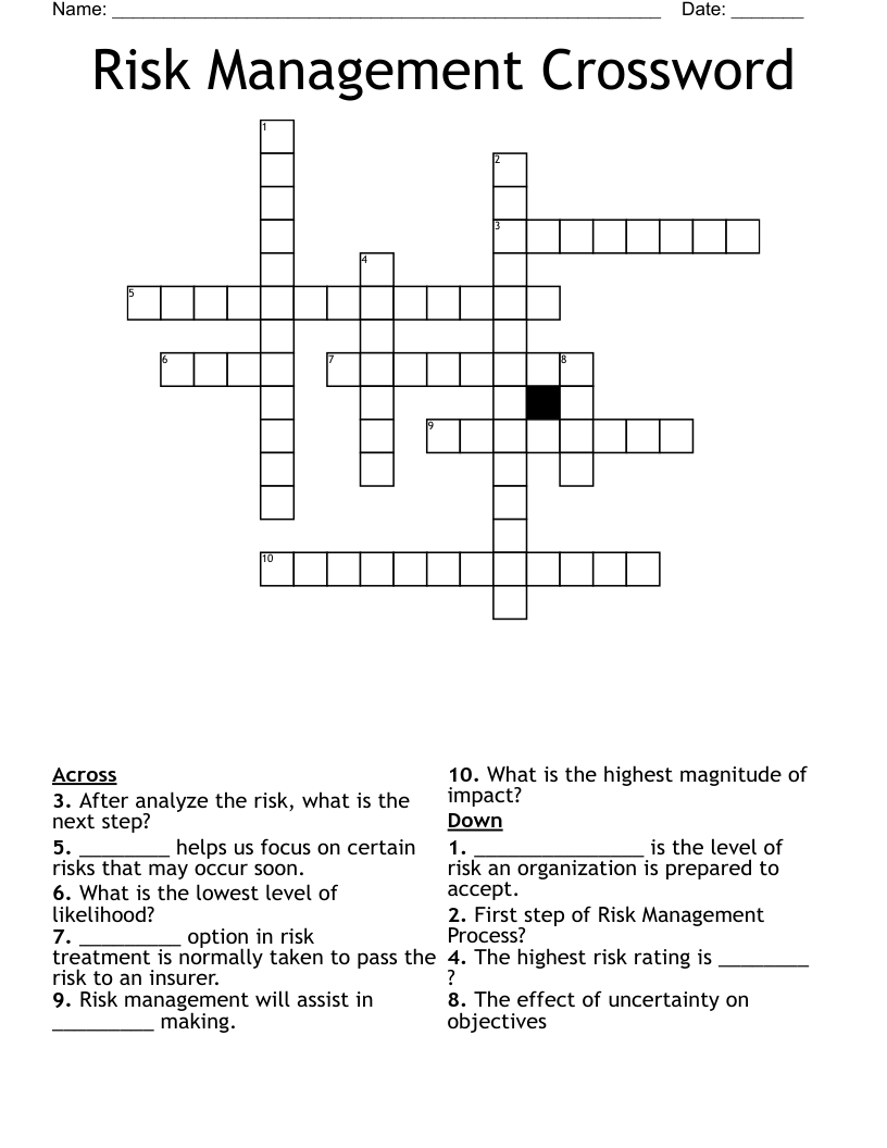 Risk Management Crossword