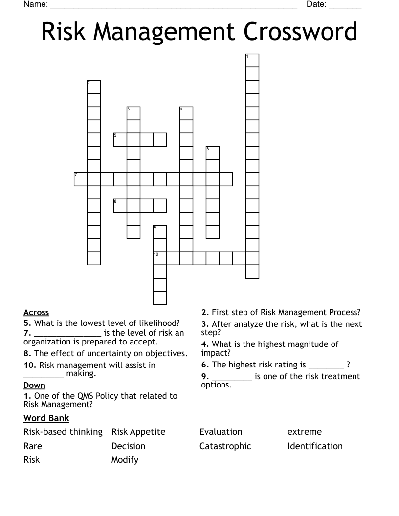 Risk Management Crossword