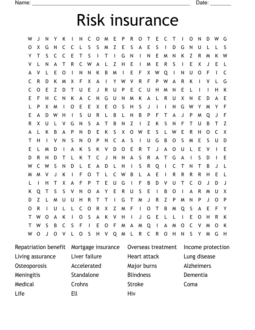 Risk insurance  Word Search