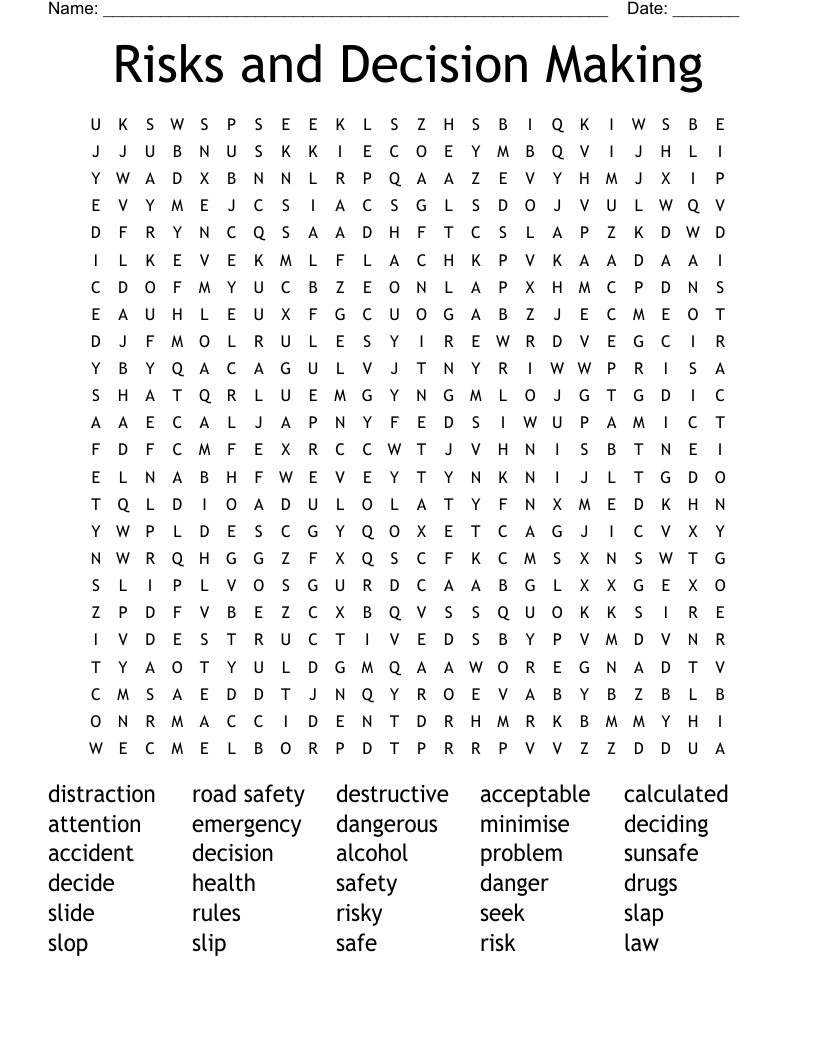 Risks and Decision Making Word Search