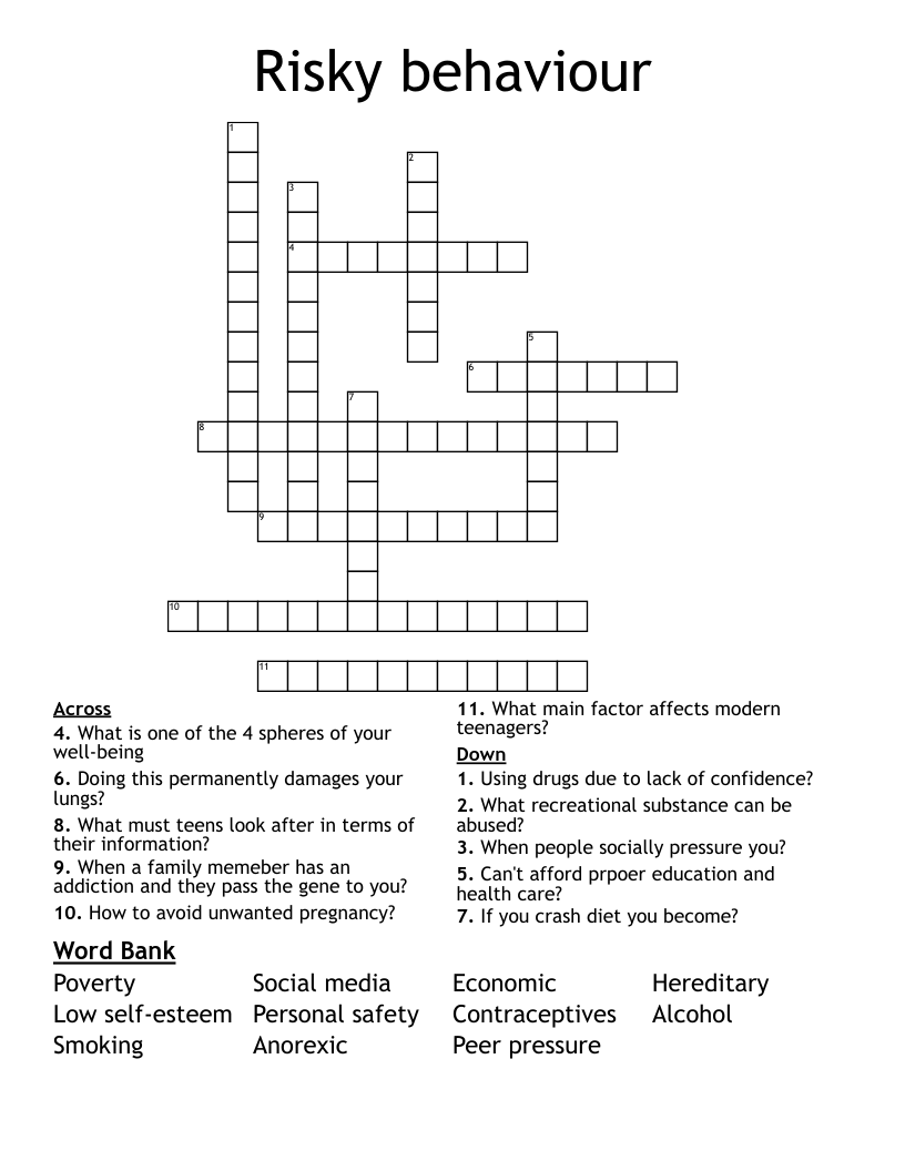 Risky behaviour Crossword