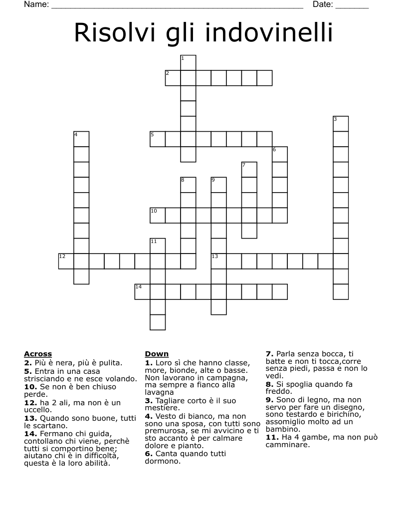 Risolvi gli indovinelli Crossword