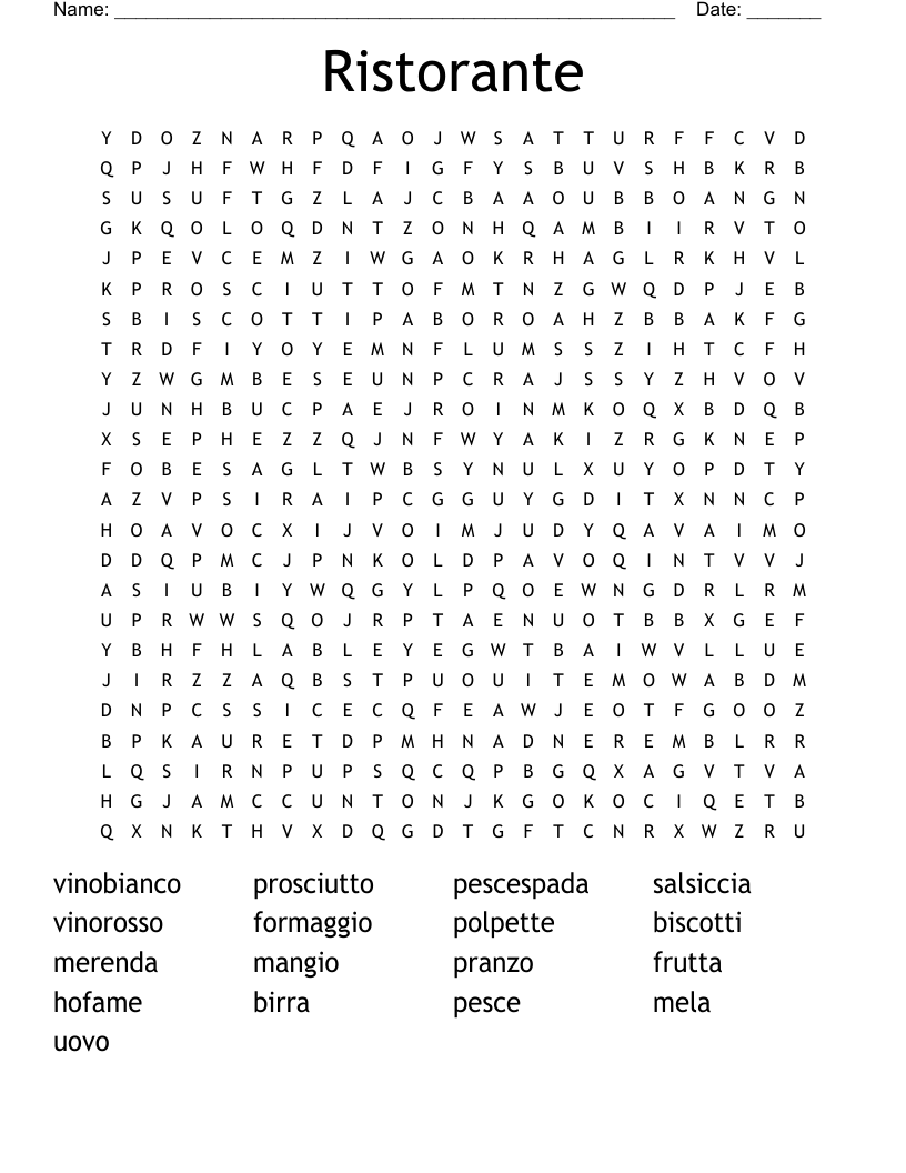 Ristorante Word Search