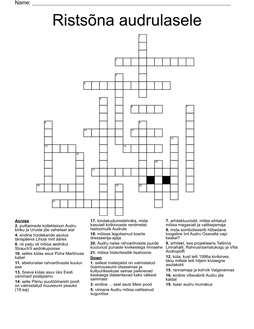 Ristsõna audrulasele Crossword
