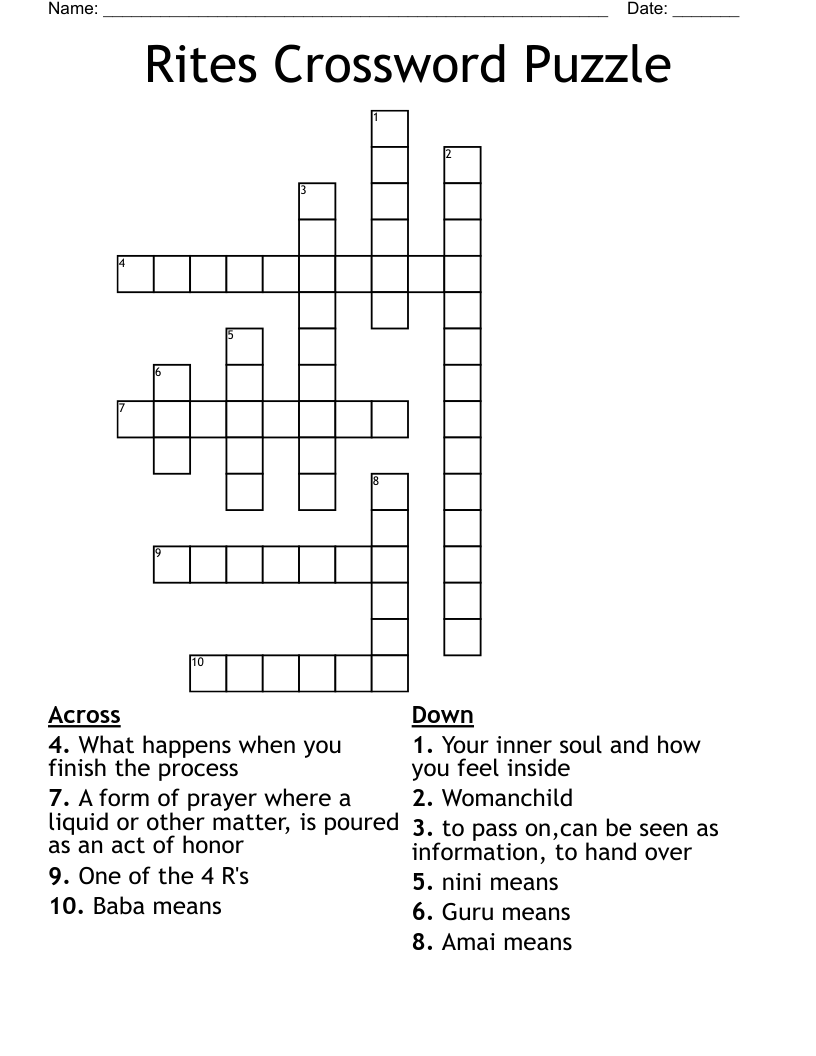 Rites Crossword Puzzle