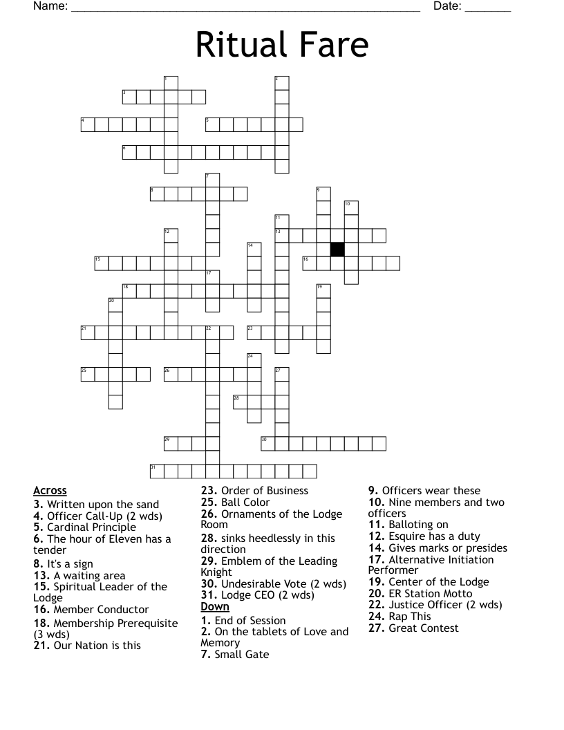 Ritual Fare Crossword