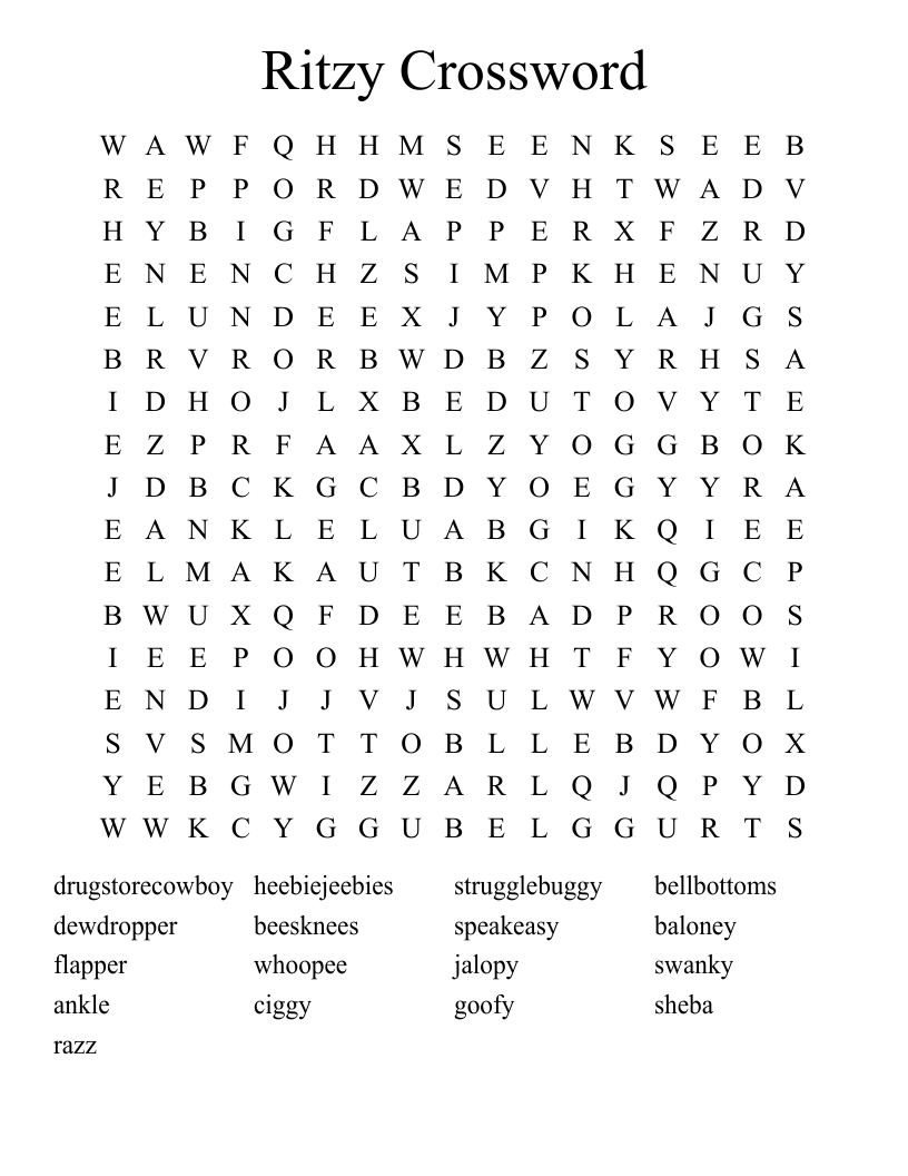 Ritzy Crossword Word Search
