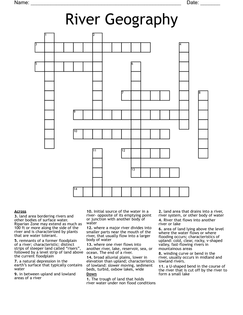 River Geography Crossword