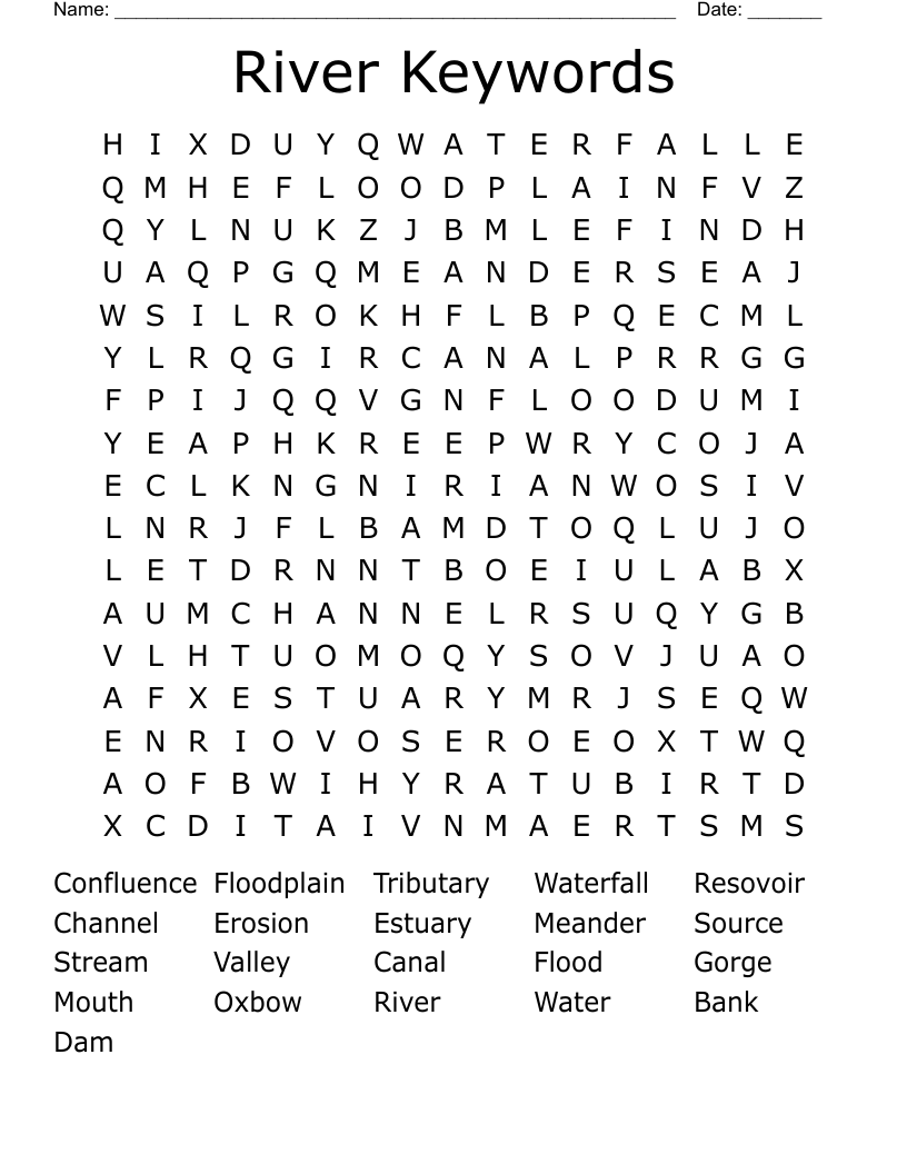 River Keywords Word Search