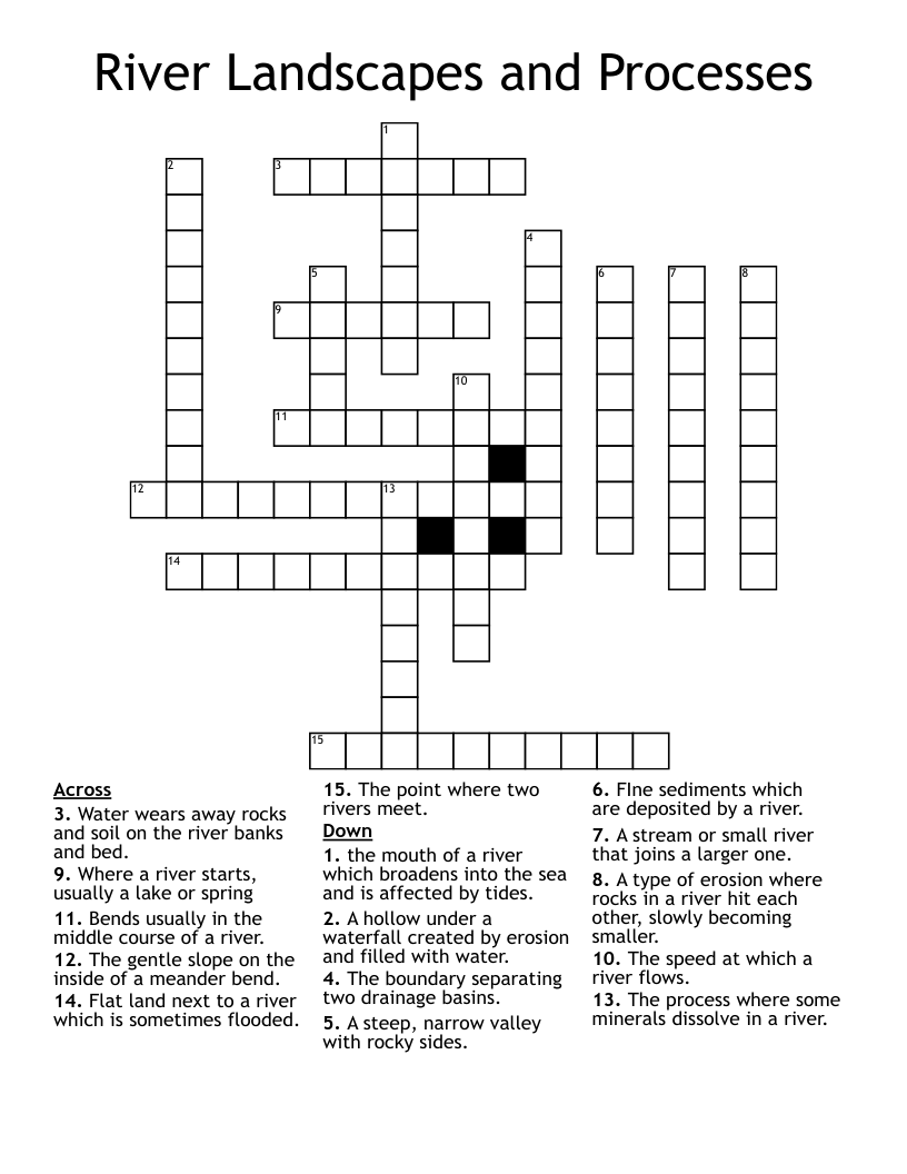 River Landscapes and Processes Crossword