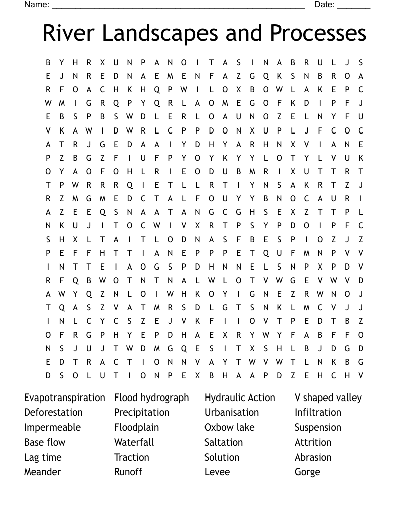 River Landscapes and Processes Word Search