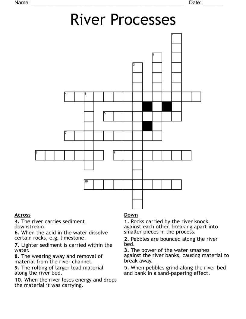 River Processes Crossword