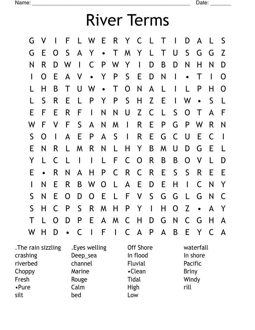 River Terms Word Search