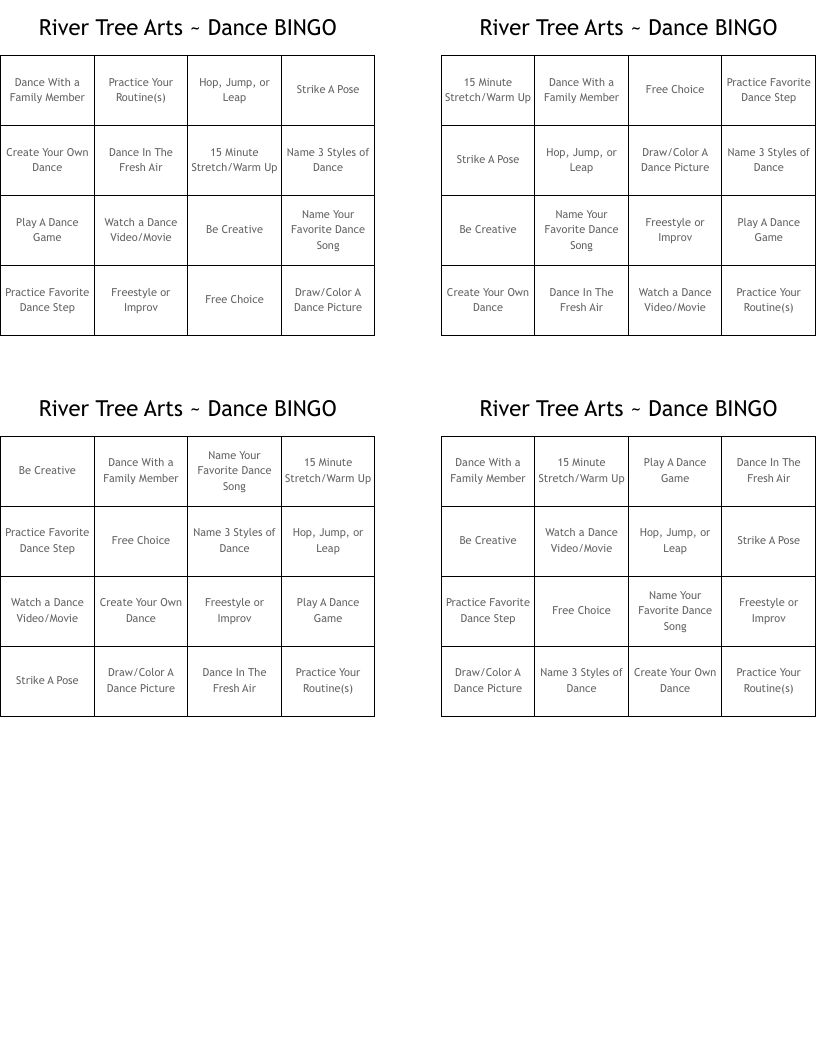 River Tree Arts ~ Dance BINGO