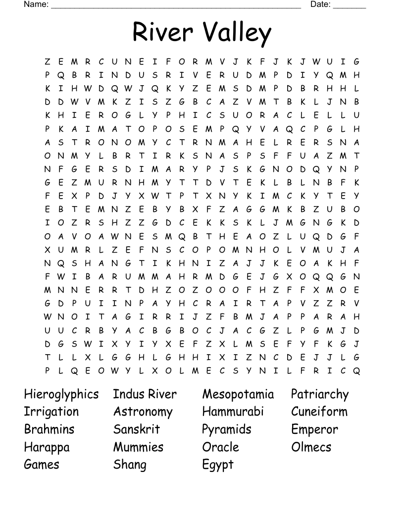 River Valley Word Search
