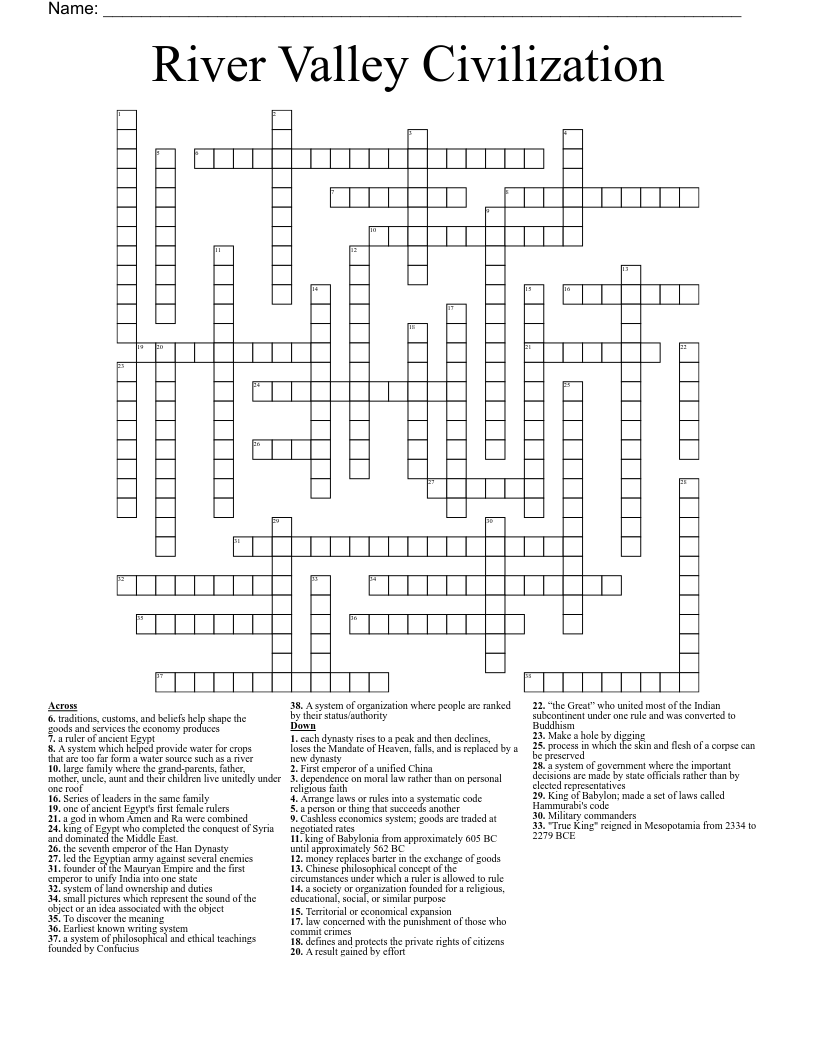 River Valley Civilization Crossword