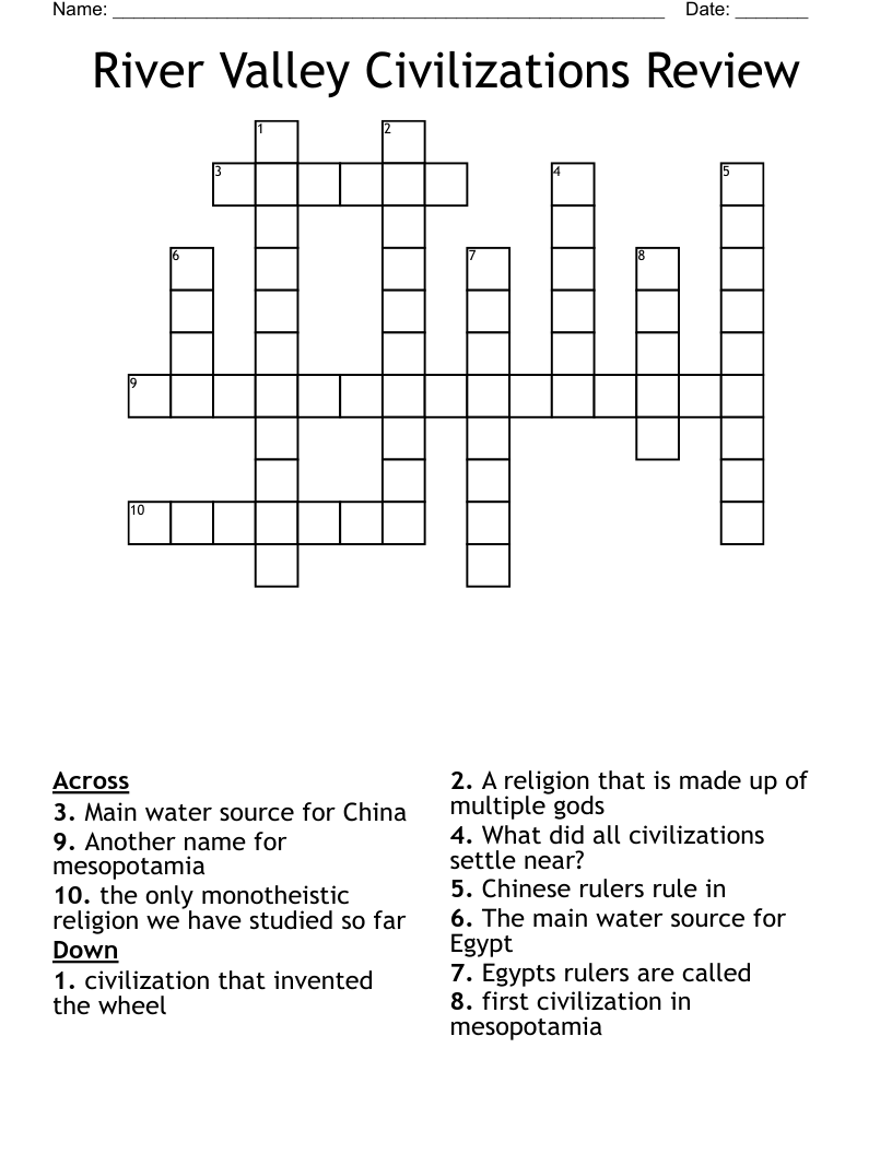 River Valley Civilizations Review Crossword