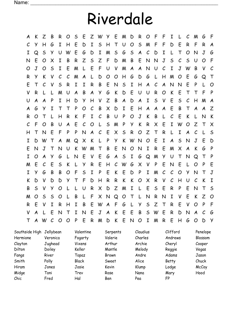 Riverdale Word Search