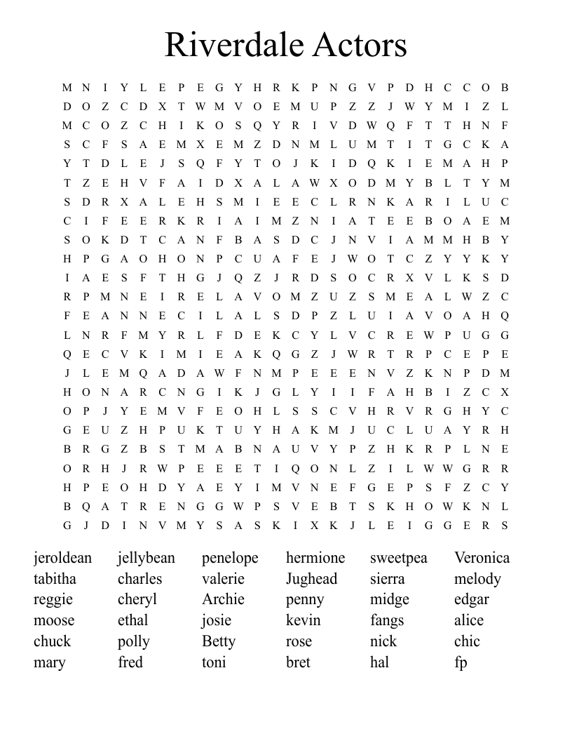 Riverdale Actors  Word Search