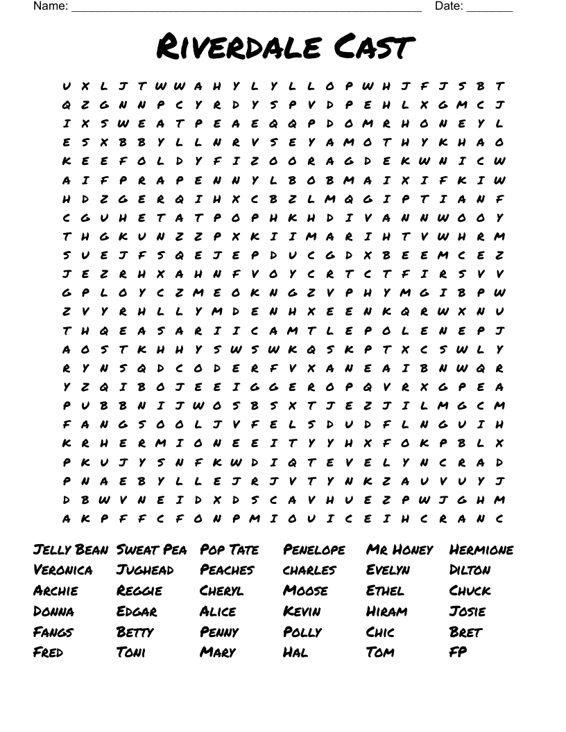Riverdale Cast Word Search
