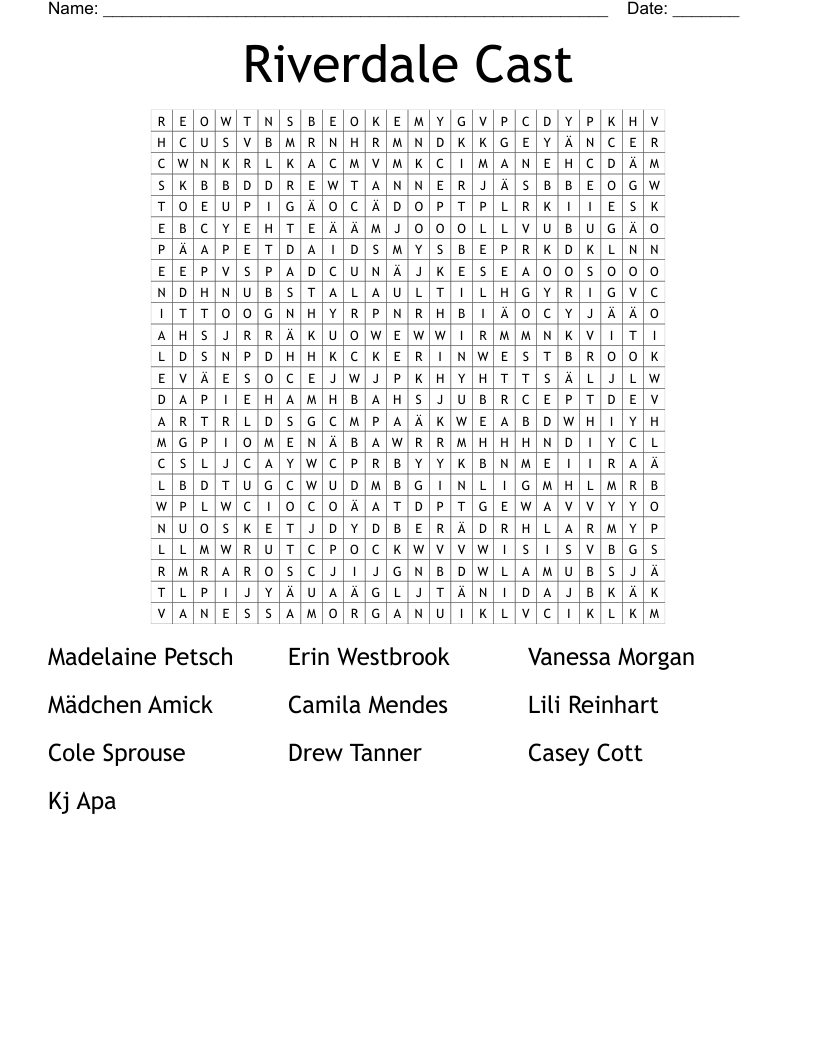 Riverdale Cast Word Search