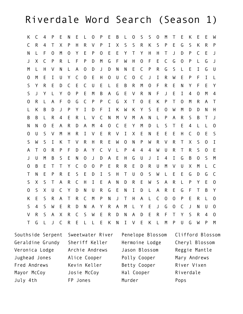 Riverdale Word Search (Season 1)
