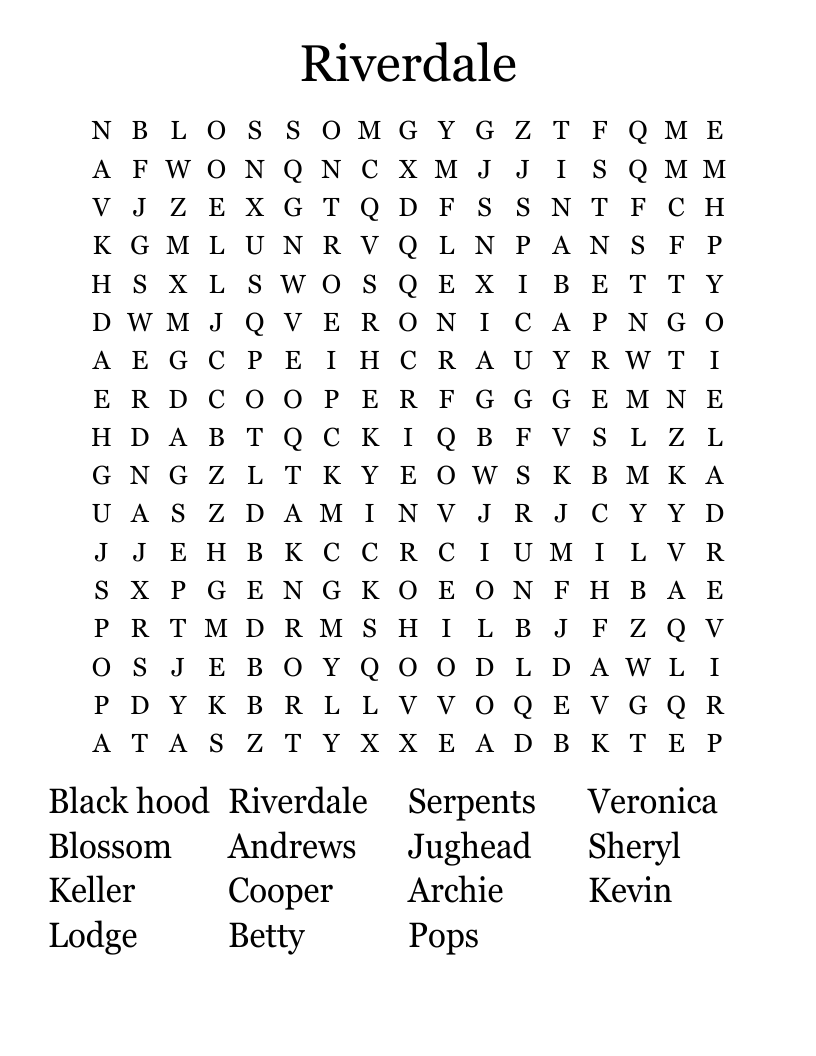 Riverdale  Word Search