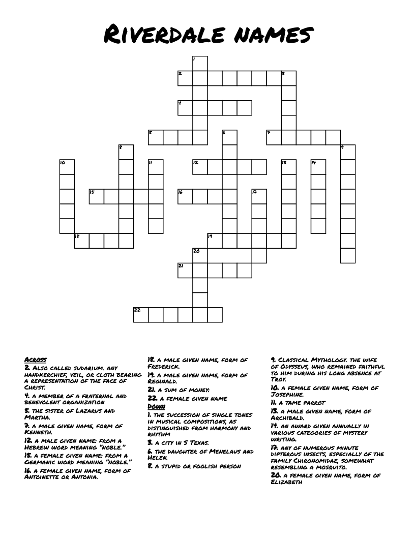 Riverdale names Crossword