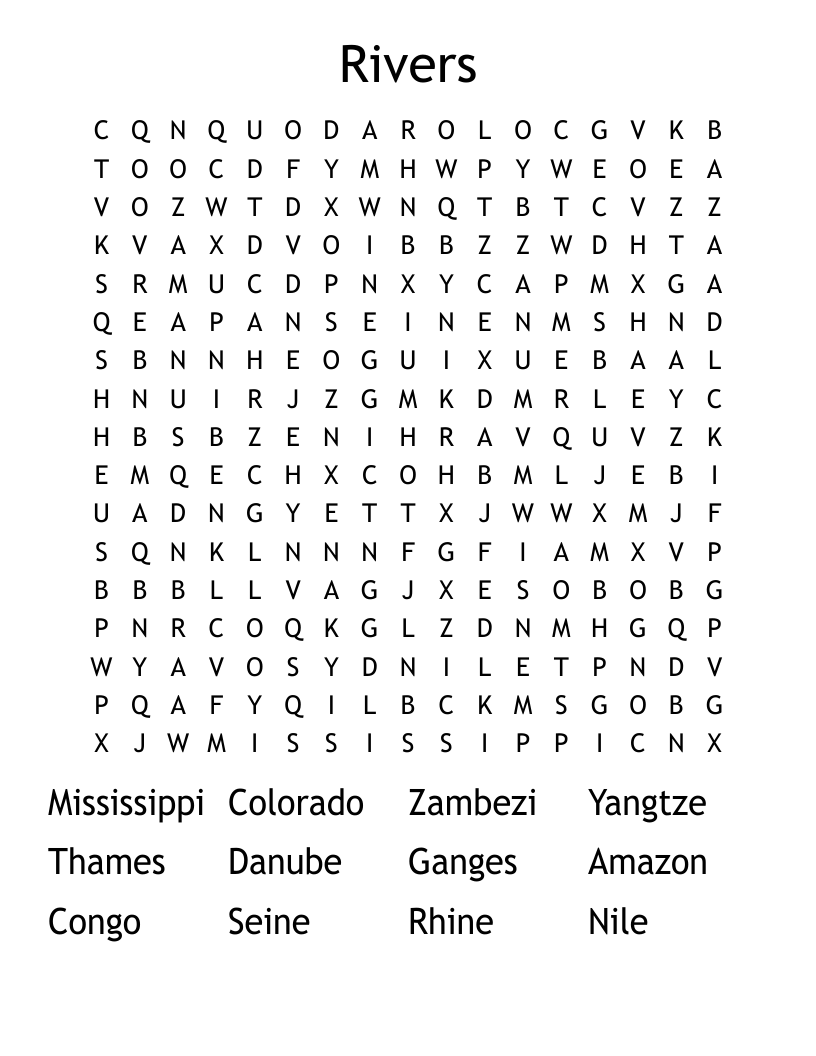 Rivers Word Search