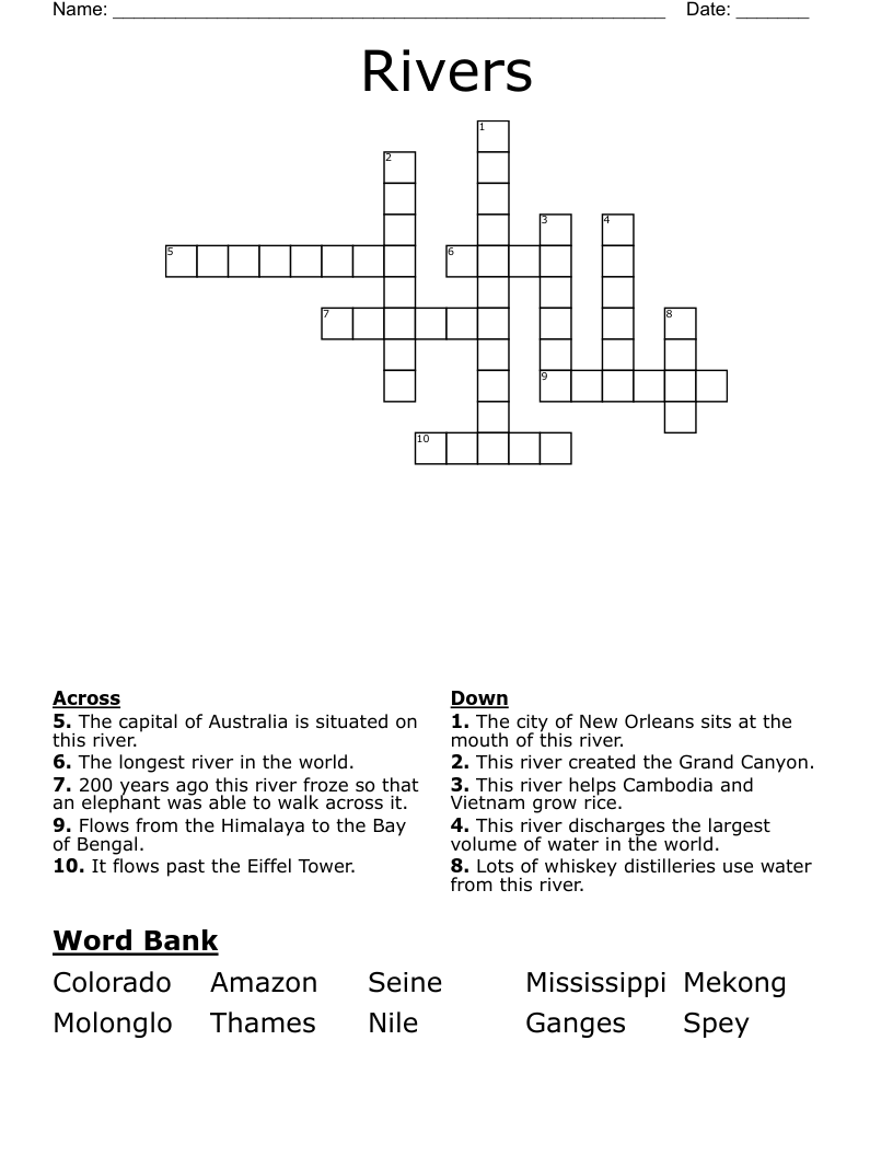 Rivers Crossword
