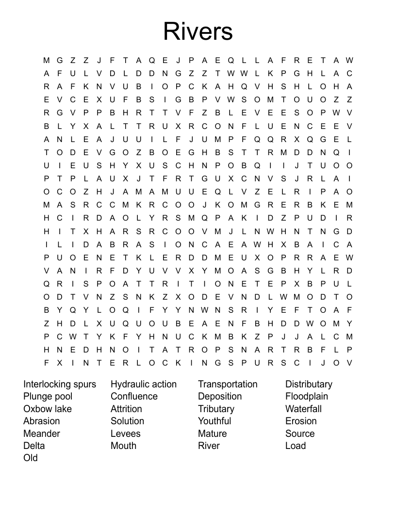 Rivers Word Search