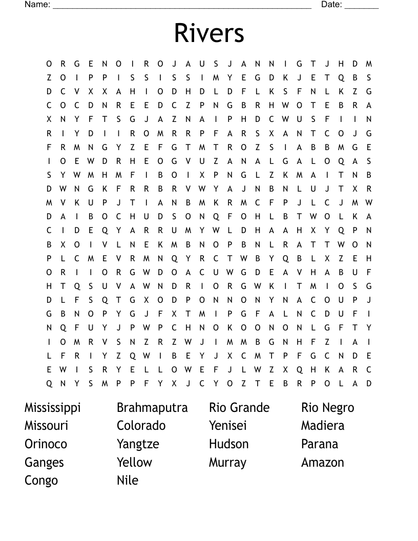 Rivers Word Search