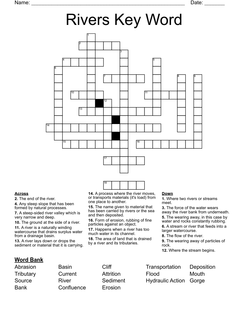 Rivers Key Word Crossword