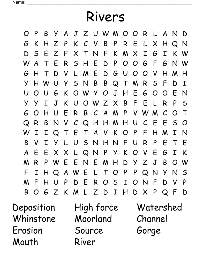 Rivers  Word Search