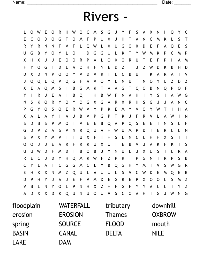 Rivers - Word Search