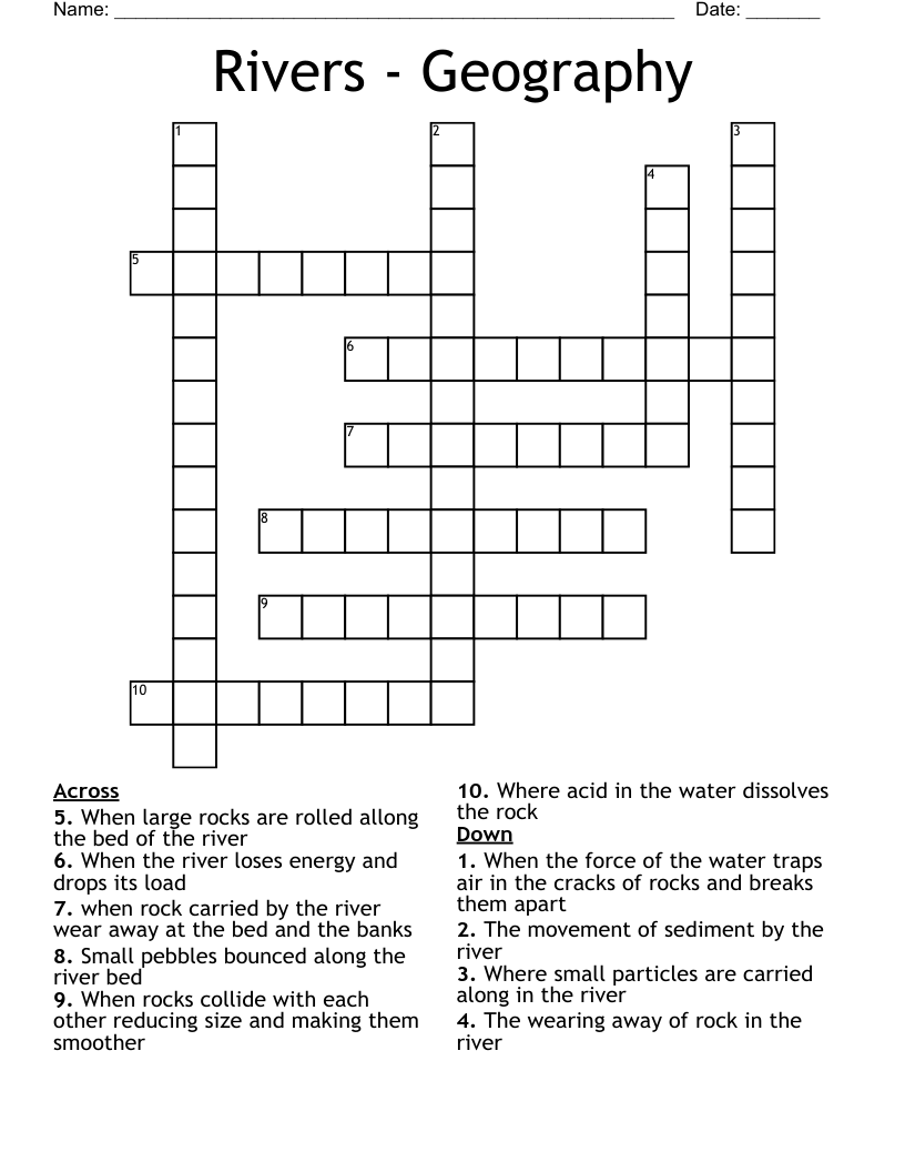 Rivers - Geography Crossword
