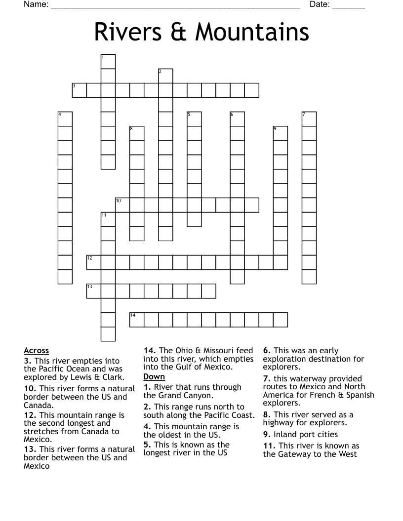 Rivers & Mountains Crossword