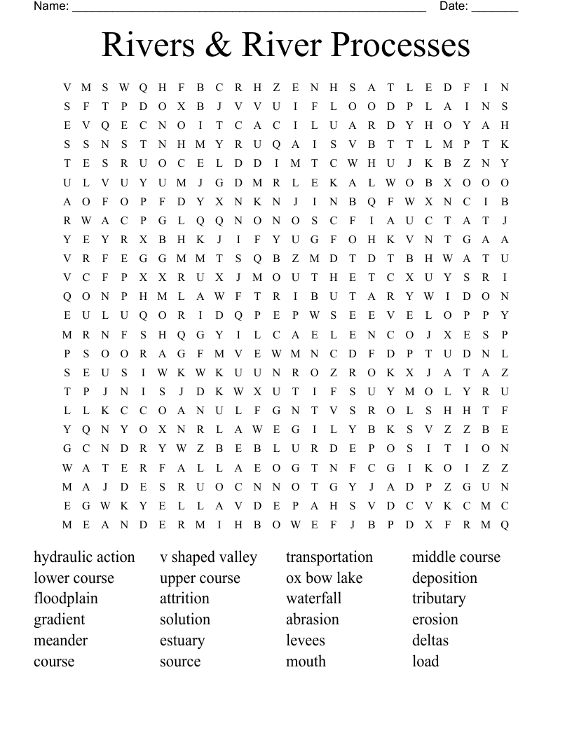 Rivers & River Processes  Word Search